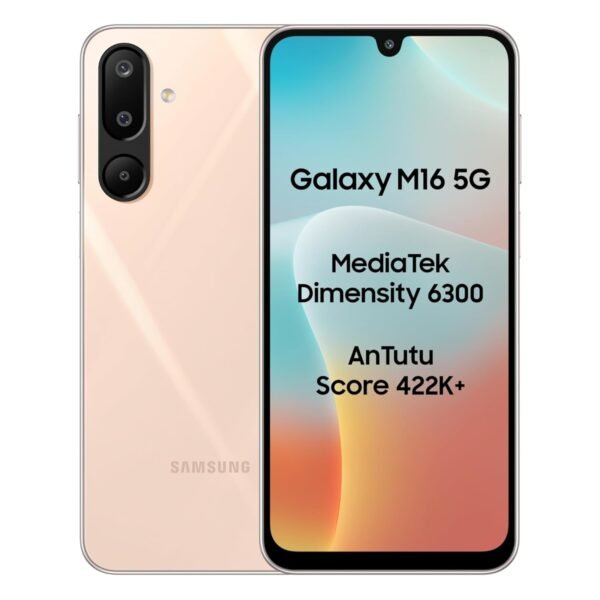 Samsung Galaxy M16 5G (Blush Pink, 4GB RAM|128 GB Storage) | MediaTek Dimensity 6300 | AnTuTu Score 422K+ | Super Amoled Display | AI | 25W Fast Charging | 6 Gen of OS Upgrades | Without Charger