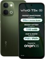 vivo T5x 5G (Cyber Green, 6GB RAM, 128GB Storage) | 50MP AI Dual Camera | 32MP Selfie | 6.76" FHD+ Display | 7200mAh Battery | Dimensity 7400-Turbo Processor | Fast Charging | Dual SIM Smartphone