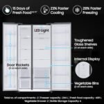 Samsung 653 L, 3 Star, Frost Free, Double Door, Convertible 5-in-1 Digital Inverter, Side By Side AI Enabled Smart Refrigerator with WiFi (RS76CG8003S9HL, Silver, Refined Inox) - Image 3