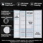 Samsung 633 L, 3 Star, Frost Free, Double Door, Convertible 5-in-1 Digital Inverter, Side By Side Refrigerator with AI, WiFi & Water & Ice Dispenser (RS78CG8543S9HL, Silver, Refined Inox) - Image 9