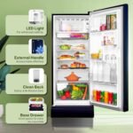 Haier 190L 5 Star Direct Cool Single Door Refrigerator | 3 Toughened Glass Shelves | Fast Ice Making in Just 60 minutes | Large Veg Box| Easy Clean Back (HED-205MFB-P, Marine Peony, Base Stand) - Image 4