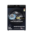 Haier 8 Kg 5 Star Powered by AI-DBT with PuriSteam, 525mm Super Drum Fully Automatic Front Load Washing Machine (EFL80-IM12IBIEBK, Inverter Motor with In-Built Heater, Stainless Steel Drum, Black)