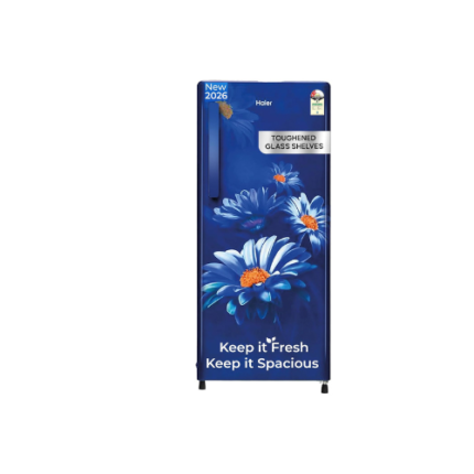 Haier 190L 2 Star Direct Cool Single Door Refrigerator | Toughened Glass Shelves | Fast Ice Making in Just 60 minutes | Large Veg Box| Easy Clean Back (HED-202TMHA-N, Marine Hilton)