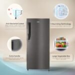 Haier 190L 5 Star Direct Cool Single Door Refrigerator | Inverter Compressor | Toughened Glass Shelves | Fast Ice Making in 60 minutes | Large Veg Box| Easy Clean Back (HED-205DSA-P, Dazzle Steel) - Image 8