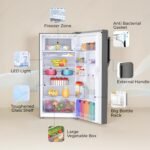 Haier 190L 5 Star Direct Cool Single Door Refrigerator | Inverter Compressor | Toughened Glass Shelves | Fast Ice Making in 60 minutes | Large Veg Box| Easy Clean Back (HED-205DSA-P, Dazzle Steel) - Image 2