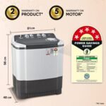 LG 7 Kg 5 Star Wind Jet Dry Semi-Automatic Top Loading Washing Machine (P7020NGAZ, Dark Gray, Rat Away Feature) - Image 4