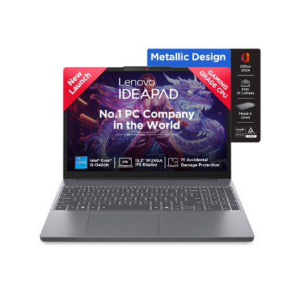 Lenovo IdeaPad Slim 3 13th Gen Intel Core i5-13420H 15.3"(38.8cm) WUXGA IPS Laptop(16GB RAM/512GB SSD/Win 11/Office Home 2024/Backlit/1Yr ADP Free/Top Metal Cover & IR Camera/Grey/1.6Kg), 83K100CGIN