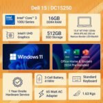 Dell 15, Intel Core 3 14th Gen-100U, 16GB DDR4, 512GB SSD, FHD IPS, 15.6"/39.62cm, Windows 11, Microsoft Office Home 2024, Carbon Black, 1.63Kg, Thin & Light, Laptop Model NO - Dell 15 DCU5250 - Image 10